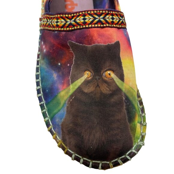 Tigerbear Republik Cat Laser Eyes Galaxy Print Loafers Size 10 Colorful Canvas - Picture 10 of 10